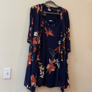 Soma Cool Nights 4 Piece Set Robe Nightgown Cami Shirts Navy Floral M